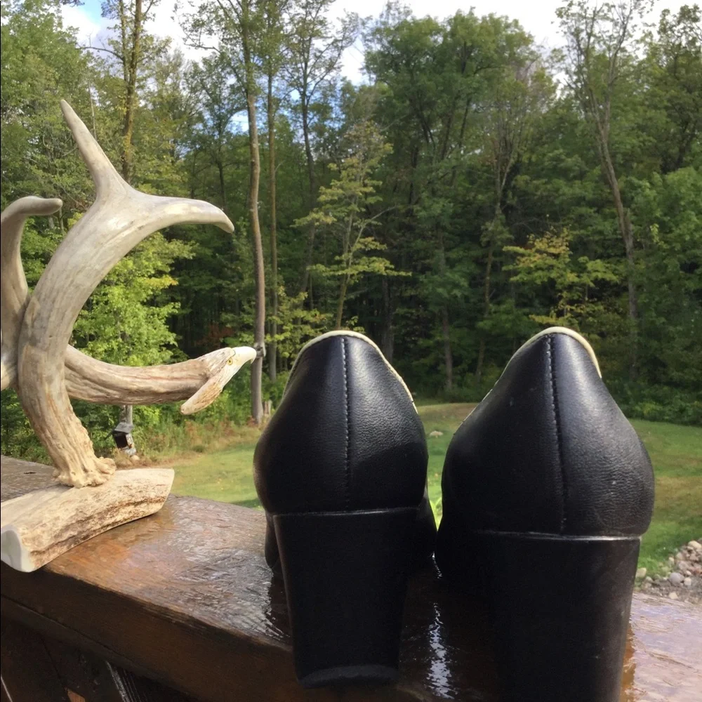 Black Leather Peep Toe  Kelly & Katie  Wedge NWOT